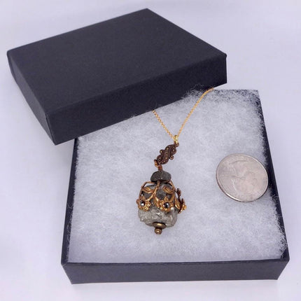 Elegant Vintage Pyrite Crystal Bronze Necklace Gold Pyrite