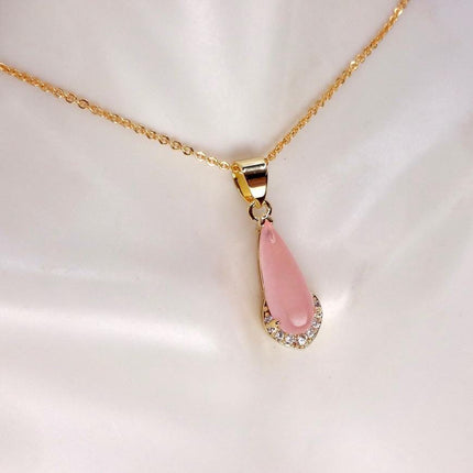 Vintage Pink Rose Quartz Boho Gold Filled Necklace