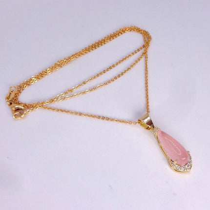 Vintage Pink Rose Quartz Boho Gold Filled Necklace