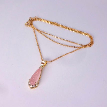 Vintage Pink Rose Quartz Boho Gold Filled Necklace