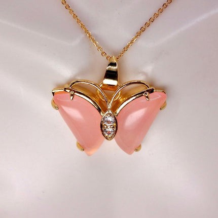 Pink Rose Quartz Butterfly Necklace: Vintage Gold Filled Pendant