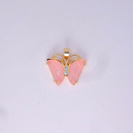 Pink Rose Quartz Butterfly Necklace: Vintage Gold Filled Pendant