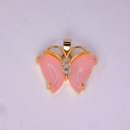 Pink Rose Quartz Butterfly Necklace: Vintage Gold Filled Pendant