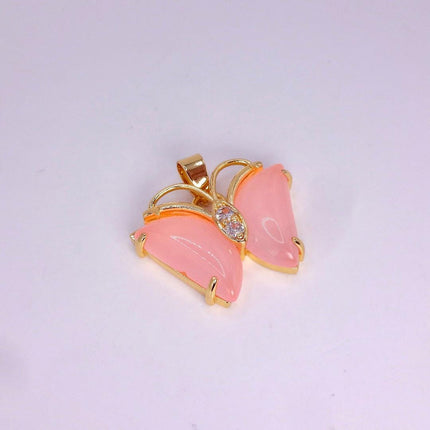 Pink Rose Quartz Butterfly Necklace: Vintage Gold Filled Pendant
