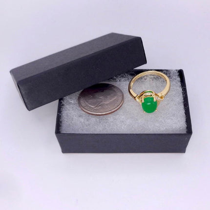 Vintage Gold Green Jade Cocktail Ring - Round Antique Design - Lucky Charm
