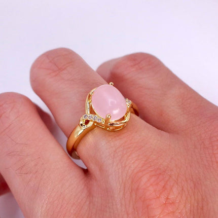 Vintage Gold Bronze Pink Rose Quartz Ring: Boho