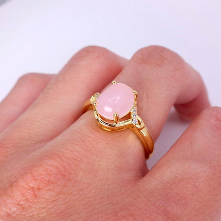 Vintage Gold Bronze Pink Rose Quartz Ring: Boho