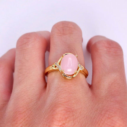 Vintage Gold Bronze Pink Rose Quartz Ring: Boho
