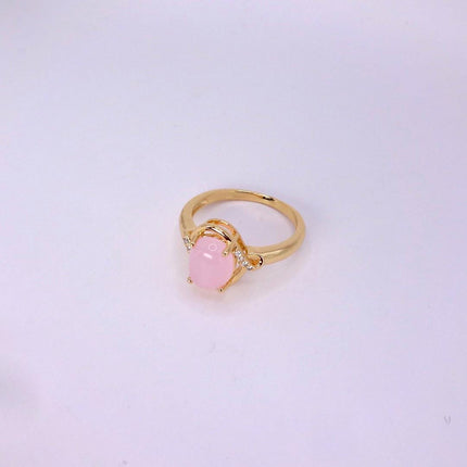 Vintage Gold Bronze Pink Rose Quartz Ring: Boho