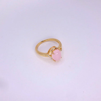 Vintage Gold Bronze Pink Rose Quartz Ring: Boho