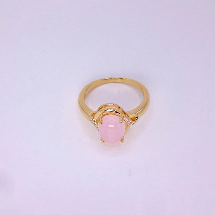 Vintage Gold Bronze Pink Rose Quartz Ring: Boho