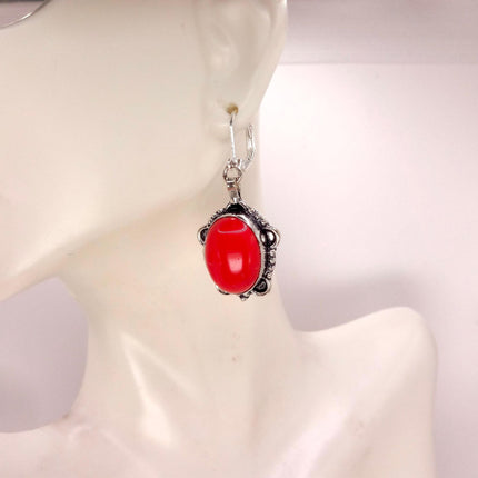Vintage Red Carnelian Silver Earrings | 925 sterling Silver Lever Backs