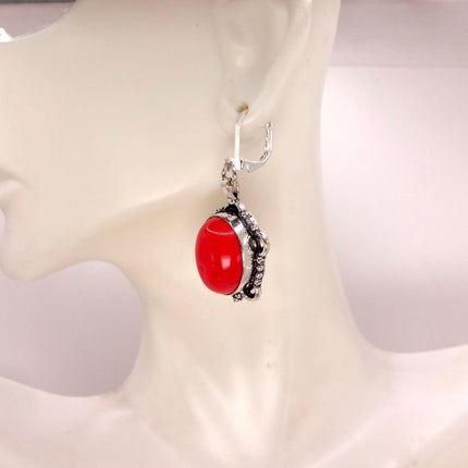 Vintage Red Carnelian Silver Earrings | 925 sterling Silver Lever Backs