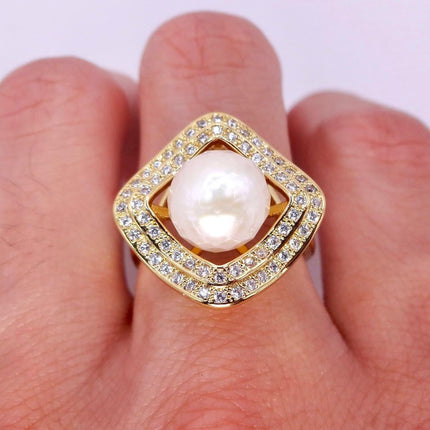 Vintage White Pearl Cocktail Ring Band Gold Filled
