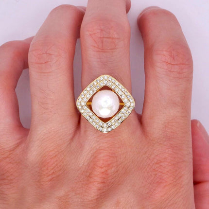 Vintage White Pearl Cocktail Ring Band Gold Filled