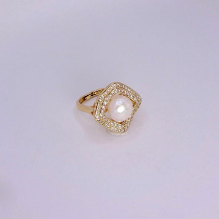 Vintage White Pearl Cocktail Ring Band Gold Filled