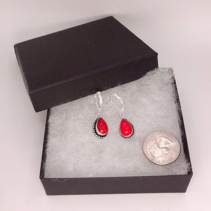 Vintage Red Silver Earrings | 925 sterling Silver Lever Backs