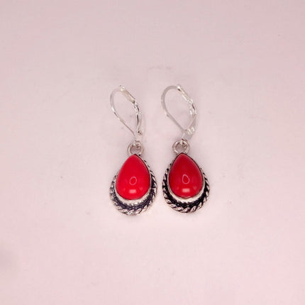 Vintage Red Silver Earrings | 925 sterling Silver Lever Backs