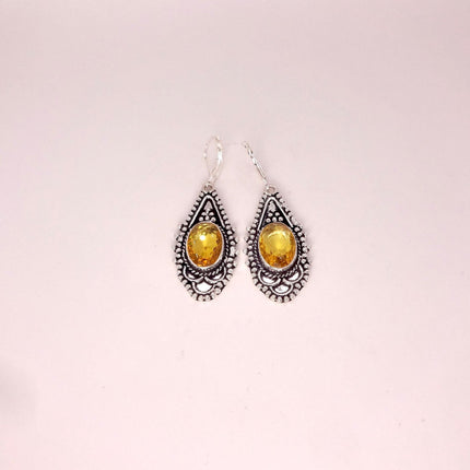 Vintage Yellow Citrine Glass Silver Chandelier Drop Earrings | 925 sterling Silver Lever Backs