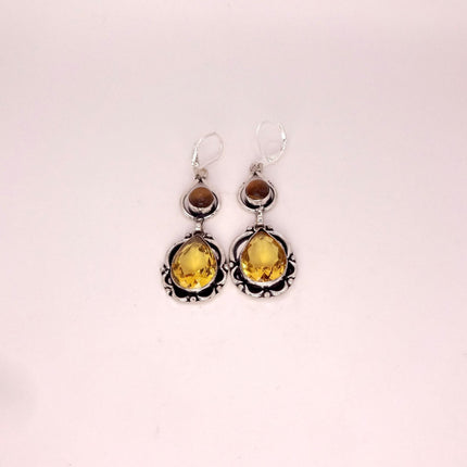 Vintage Yellow Citrine Glass Silver Chandelier Drop Earrings | 925 sterling Silver Lever Backs