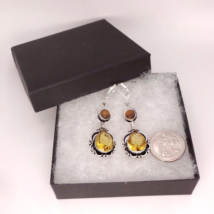 Vintage Yellow Citrine Glass Silver Chandelier Drop Earrings | 925 sterling Silver Lever Backs