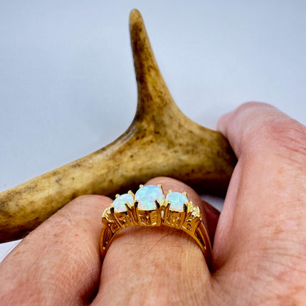 Vintage Fire Opal Ring Gold 925 Sterling Silver