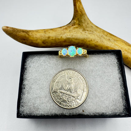 Vintage Fire Opal Ring Gold 925 Sterling Silver