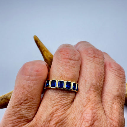 Vintage Blue Iolite Promise Ring Wedding Band - Gold 925 Sterling Silver