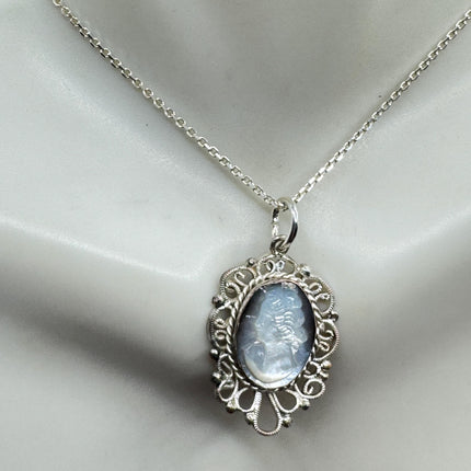 Vintage Abalone Cameo Necklace 925 Sterling Silver