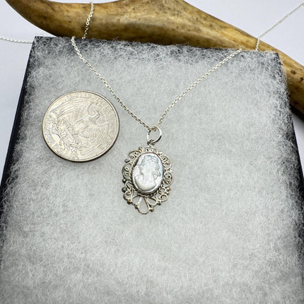 Vintage Abalone Cameo Necklace 925 Sterling Silver