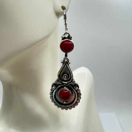 Vintage Red Silver Earrings | 925 sterling Silver Lever Backs