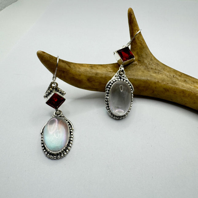 Vintage White Opal Glass Dangle Earrings Sterling Silver Design Statement Leverbacks