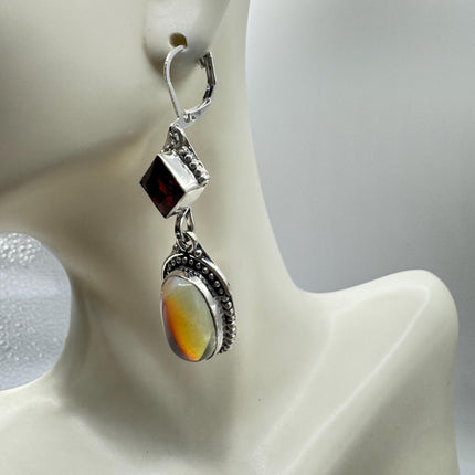 Vintage White Opal Glass Dangle Earrings Sterling Silver Design Statement Leverbacks