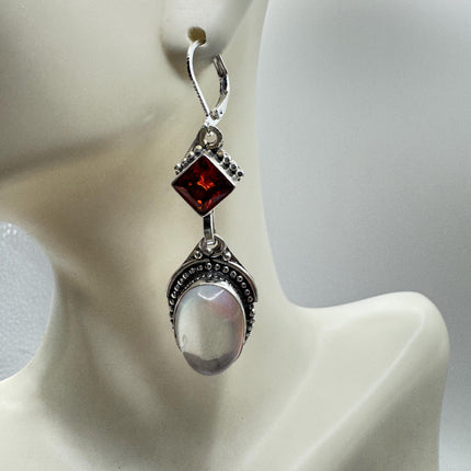 Vintage White Opal Glass Dangle Earrings Sterling Silver Design Statement Leverbacks