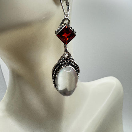 Vintage White Opal Glass Dangle Earrings Sterling Silver Design Statement Leverbacks