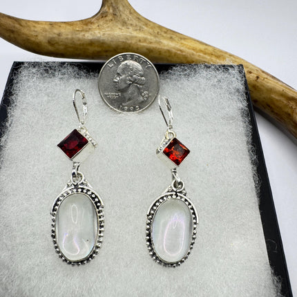 Vintage White Opal Glass Dangle Earrings Sterling Silver Design Statement Leverbacks