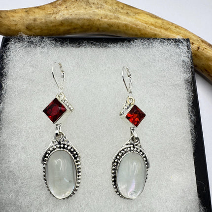 Vintage White Opal Glass Dangle Earrings Sterling Silver Design Statement Leverbacks