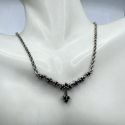 Vintage Blue Sapphire Flower Choker 925 Sterling Silver Necklace