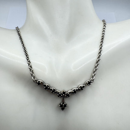 Vintage Blue Sapphire Flower Choker 925 Sterling Silver Necklace