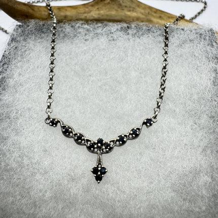 Vintage Blue Sapphire Flower Choker 925 Sterling Silver Necklace
