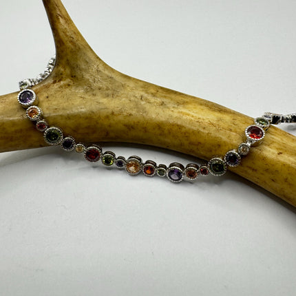 Vintage Mixed Gemstone Tennis Bracelet | Sterling Silver, Citrine, Amethyst, Peridot, Garnet