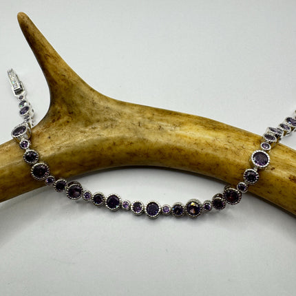 Purple Amethyst Tennis Bracelet - Vintage Sterling Silver Jewelry