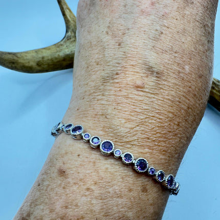 Purple Amethyst Tennis Bracelet - Vintage Sterling Silver Jewelry