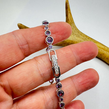 Purple Amethyst Tennis Bracelet - Vintage Sterling Silver Jewelry
