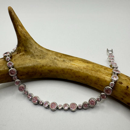 Vintage Pink Ice CZ Tennis Bracelet: 925 Sterling Silver
