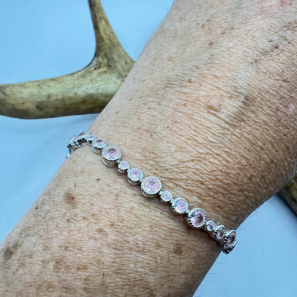 Vintage Pink Ice CZ Tennis Bracelet: 925 Sterling Silver