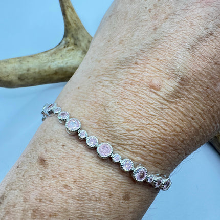 Vintage Pink Ice CZ Tennis Bracelet: 925 Sterling Silver