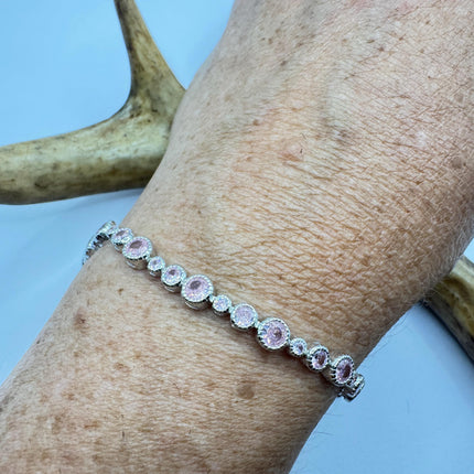 Vintage Pink Ice CZ Tennis Bracelet: 925 Sterling Silver
