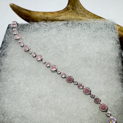 Vintage Pink Ice CZ Tennis Bracelet: 925 Sterling Silver