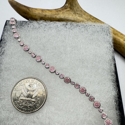 Vintage Pink Ice CZ Tennis Bracelet: 925 Sterling Silver